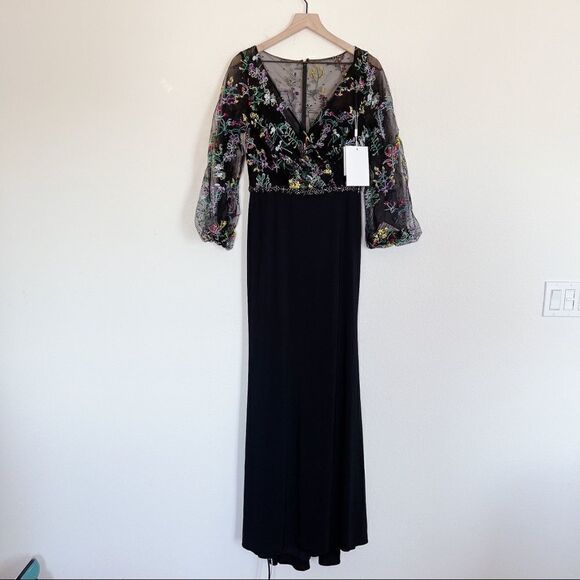 Mac Duggal EMBROIDERED ILLUSION PUFF SLEEVE COLUMN GOWN 79379 - Picture 4 of 10